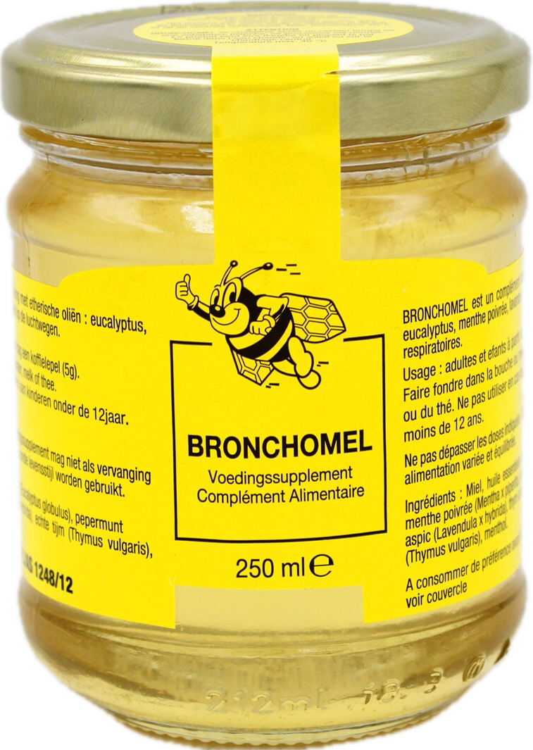 Bronchomel voedingssupplement 250 ml - honing met eucalyptus, tijm, lavendel en pepermunt - Honingdirect. Bronchomel voedingssupplement 250 ml - honing met eucalyptus, tijm, lavendel en pepermunt - Honingdirect.