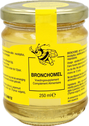 Bronchomel voedingssupplement 250 ml - honing met eucalyptus, tijm, lavendel en pepermunt - Honingdirect. Bronchomel voedingssupplement 250 ml - honing met eucalyptus, tijm, lavendel en pepermunt - Honingdirect.