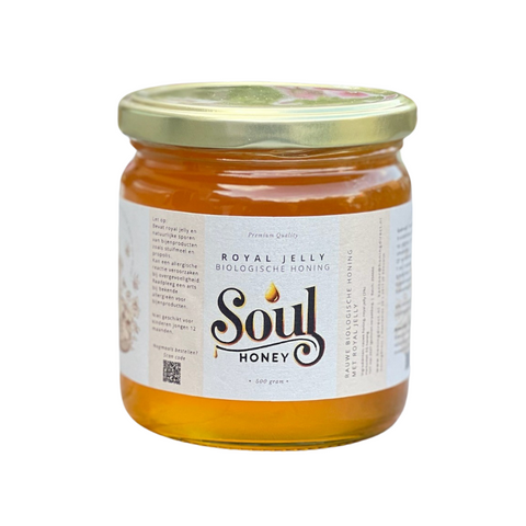 Biologische rauwe honing met 3% royal jelly - 500 g pot - Honingdirect Biologische rauwe honing met 3% royal jelly - 500 g pot - Honingdirect