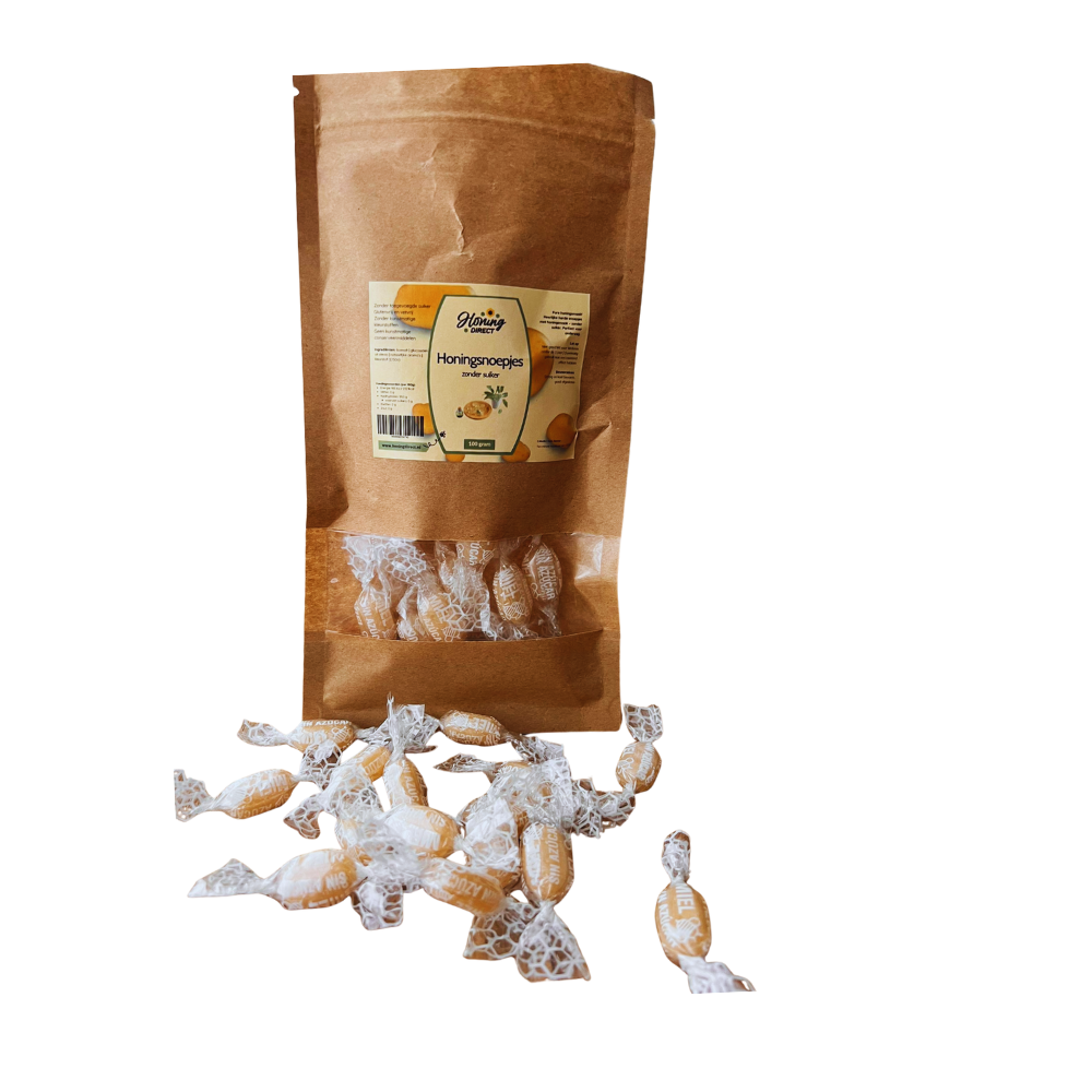 Zakje suikervrije honingsnoepjes gezoet met stevia – zonder toegevoegde suiker