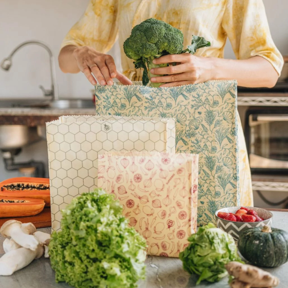 Herbruikbare bijenwas voedselzak van biologisch katoen – klein formaat (18x18x5 cm), natuurlijk alternatief voor plastic zakjes