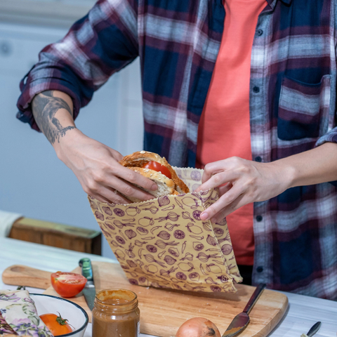Herbruikbare bijenwas voedselzak van biologisch katoen – klein formaat (18x18x5 cm), natuurlijk alternatief voor plastic zakjes