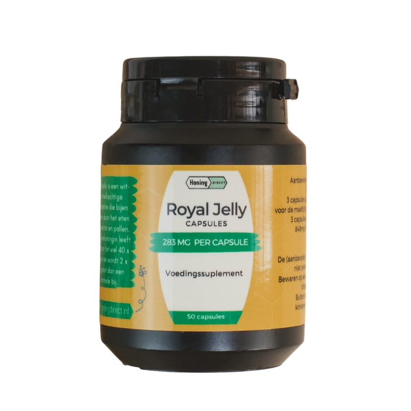 Royal jelly capsules van Honingdirect.nl met wit achtergrond